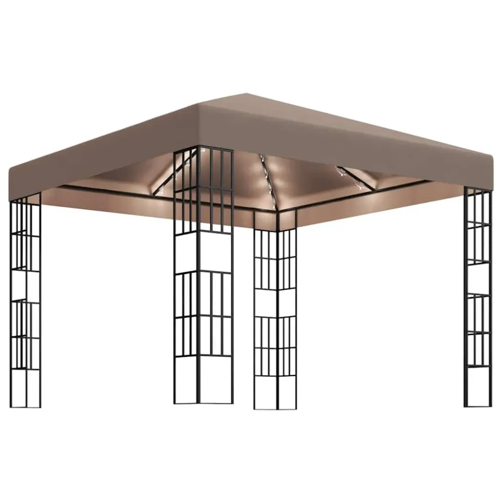 Gazebo com cordões de luzes LED 3x3 m cinza-acastanhado com Sensor de Movimento PIR