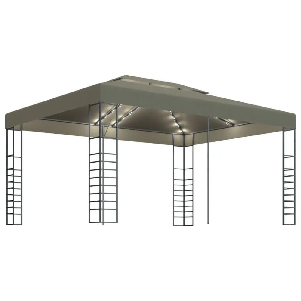 Gazebo com cordões de luzes LED 3x4 m cinza-acastanhado Instalação sem Fio