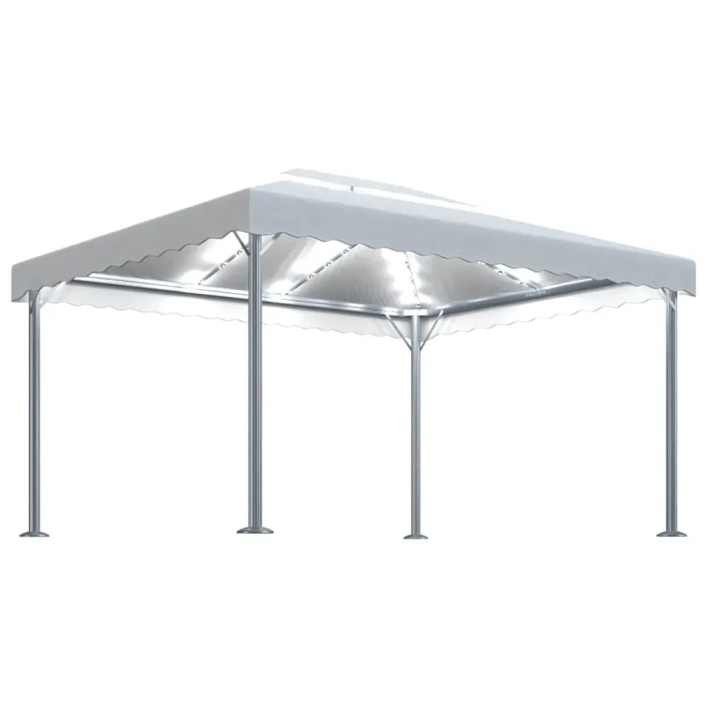 Gazebo com cordões de luzes LED 400x300 cm alumínio cor creme com Sensor de Movimento