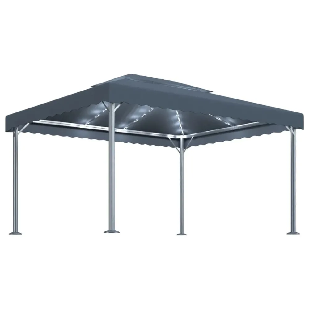 Gazebo com cordões de luzes LED 400x300 cm alumínio antracite para Fachada