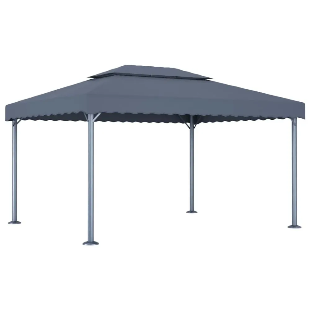 Gazebo com cordões de luzes LED 400x300 cm alumínio antracite para Fachada