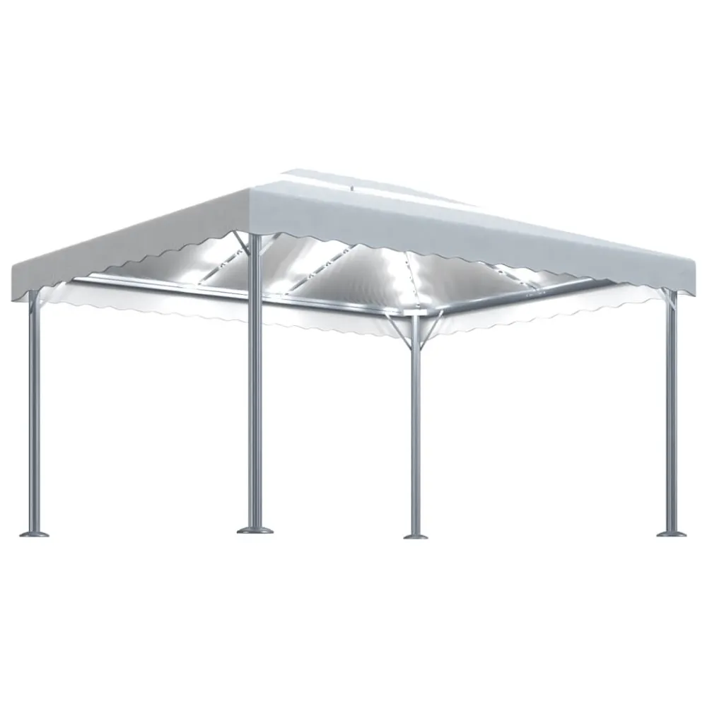 Gazebo com cordões de luzes LED 400x300 cm alumínio cor creme com Sensor de Movimento