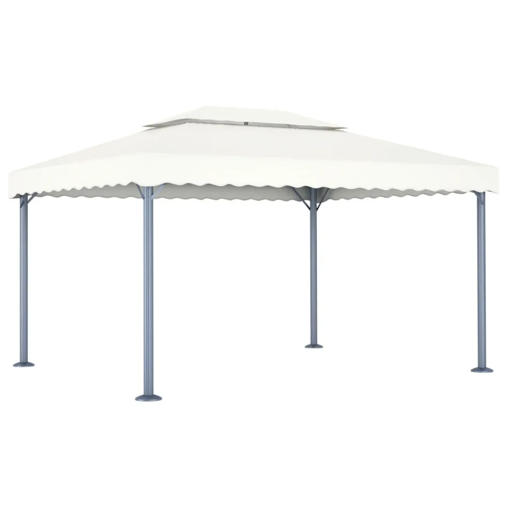 Gazebo com cordões de luzes LED 400x300 cm alumínio cor creme com Sensor de Movimento