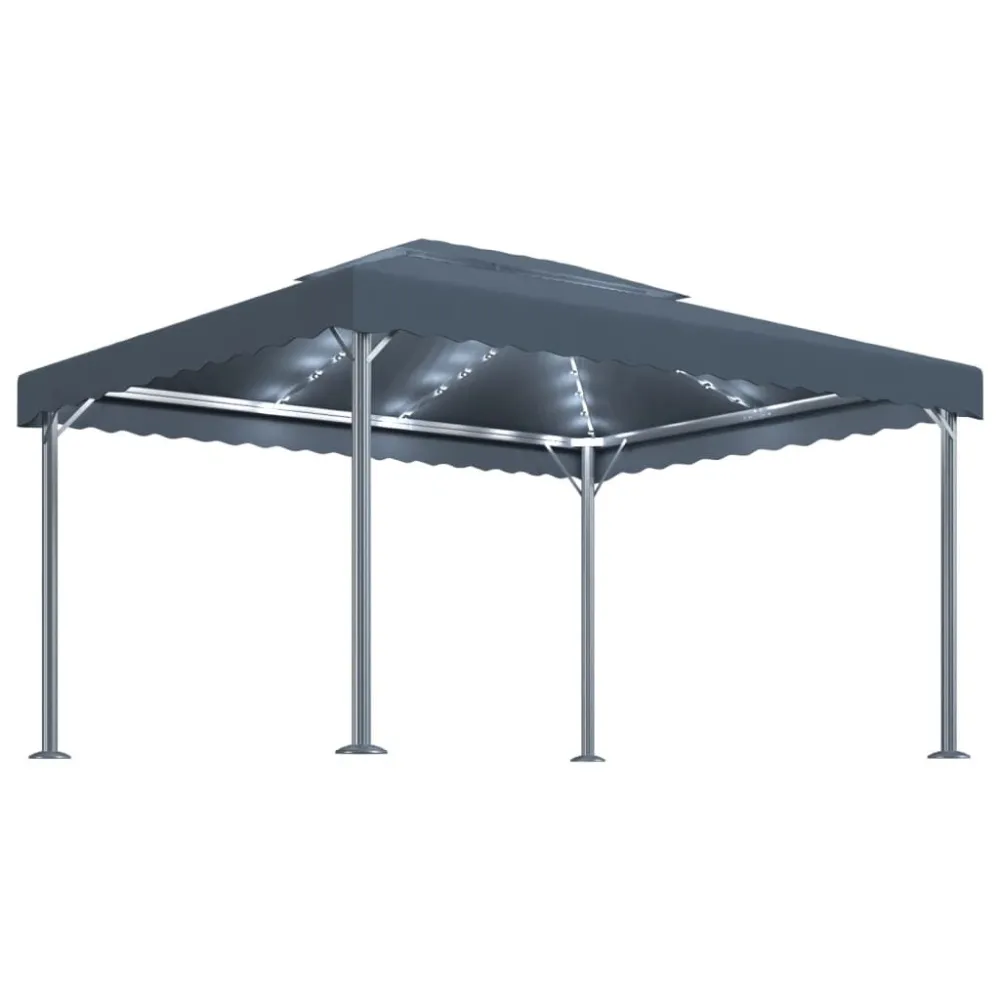 Gazebo com cordões de luzes LED 400x300 cm alumínio antracite para Fachada