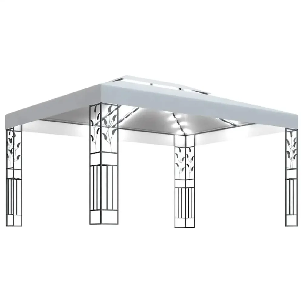 Gazebo com toldo duplo e cordões de luzes LED 3x4 m branco Cor Branca Fria 6000K