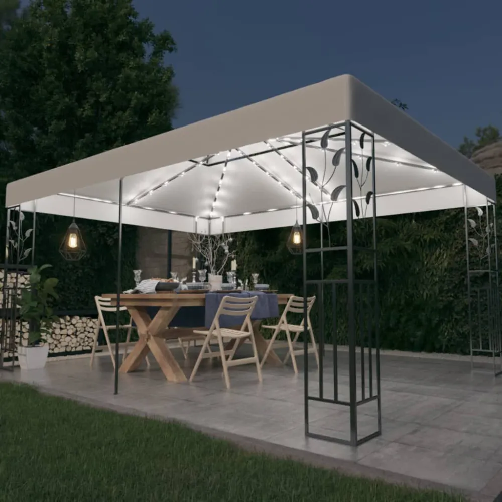 Gazebo com toldo duplo e cordões de luzes LED 3x4 m branco Cor Branca Fria 6000K