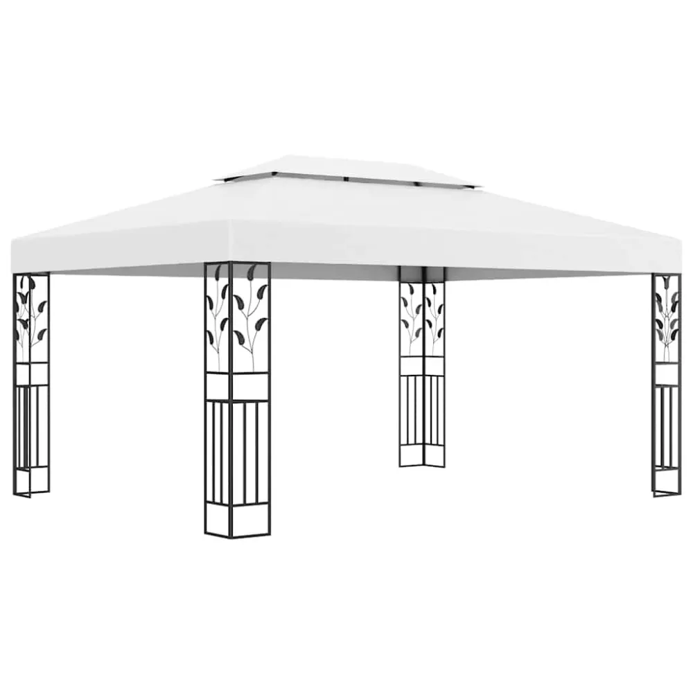 Gazebo com toldo duplo e cordões de luzes LED 3x4 m branco Cor Branca Fria 6000K