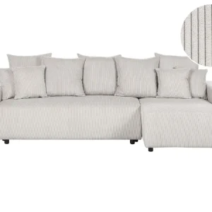 Left Hand Enorme Cord Corner Sofa Bed Storage Light Beige LUSPA
