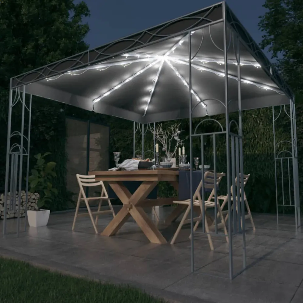 Lâmpada com Sensor Gazebo com cordões de luzes LED 300x300 cm antracite