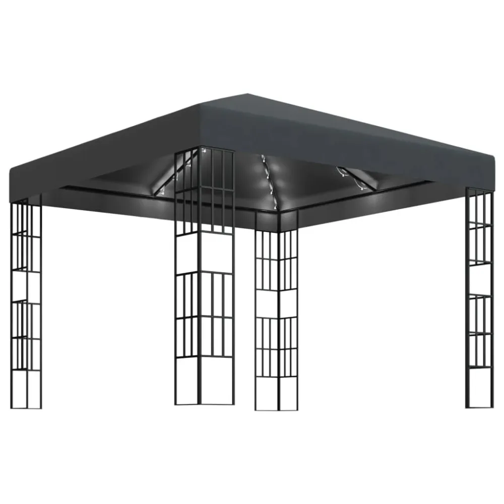Luz de Passagem Gazebo com cordões de luzes LED 3x3 m antracite