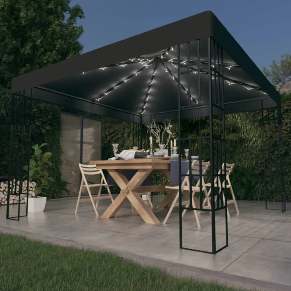Luz de Passagem Gazebo com cordões de luzes LED 3x3 m antracite