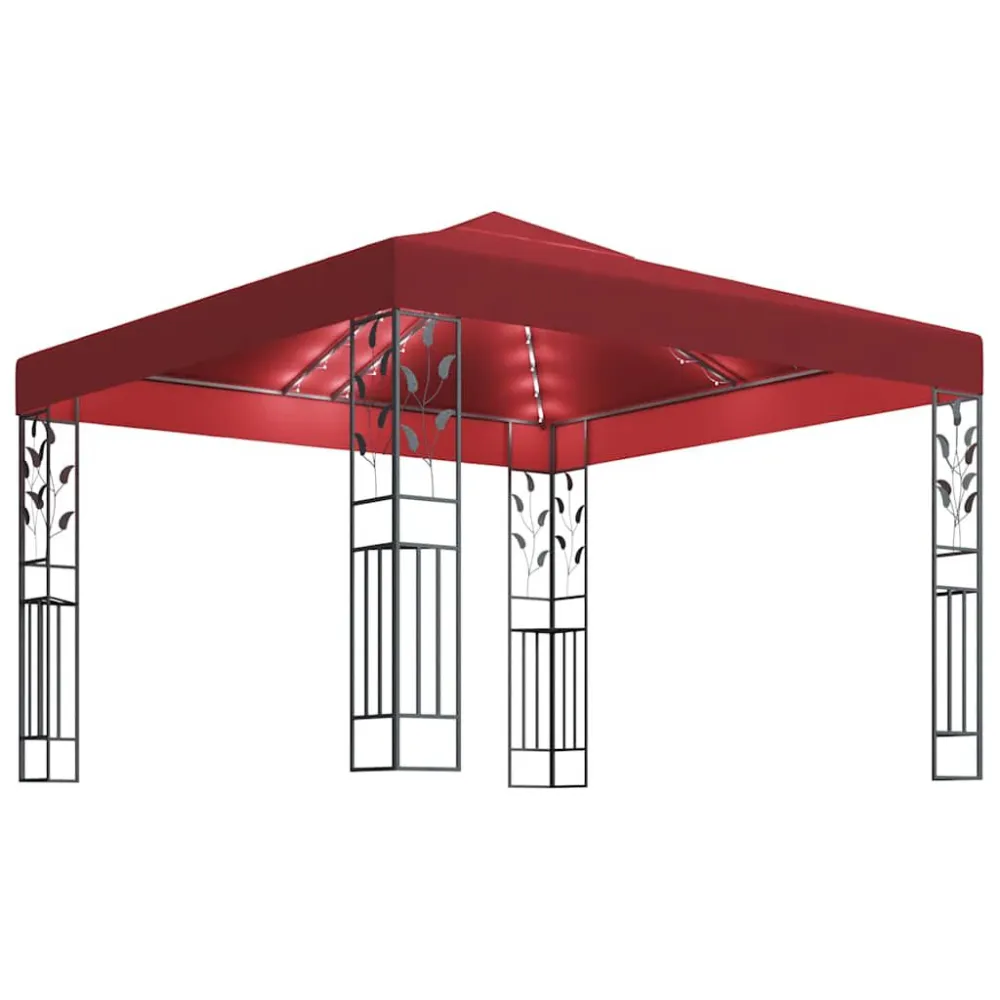 Luz de Passagem Gazebo com cordões de luzes LED 3x3 m vermelho tinto