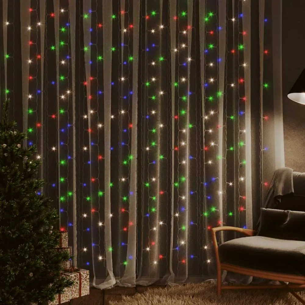 Poste de Jardim Cortina iluminação 300 luzes LED 3x3 m 8 funções colorido