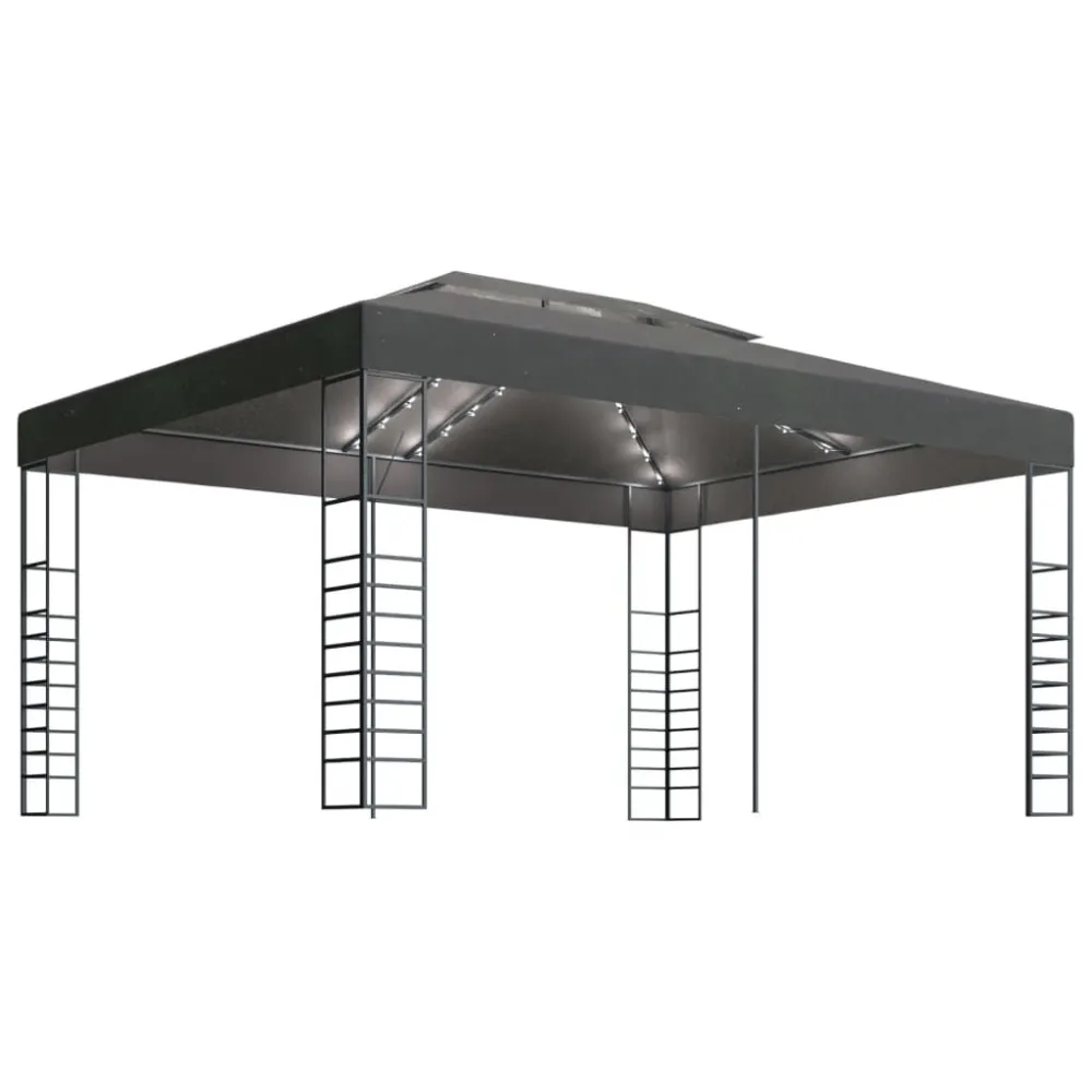 Projetor de Jardim Gazebo com cordões de luzes LED 3x4 m antracite
