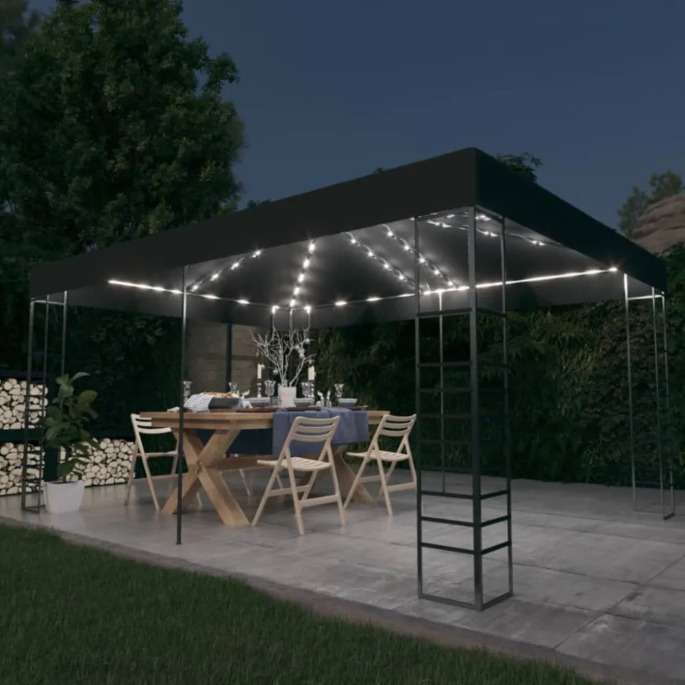 Projetor de Jardim Gazebo com cordões de luzes LED 3x4 m antracite