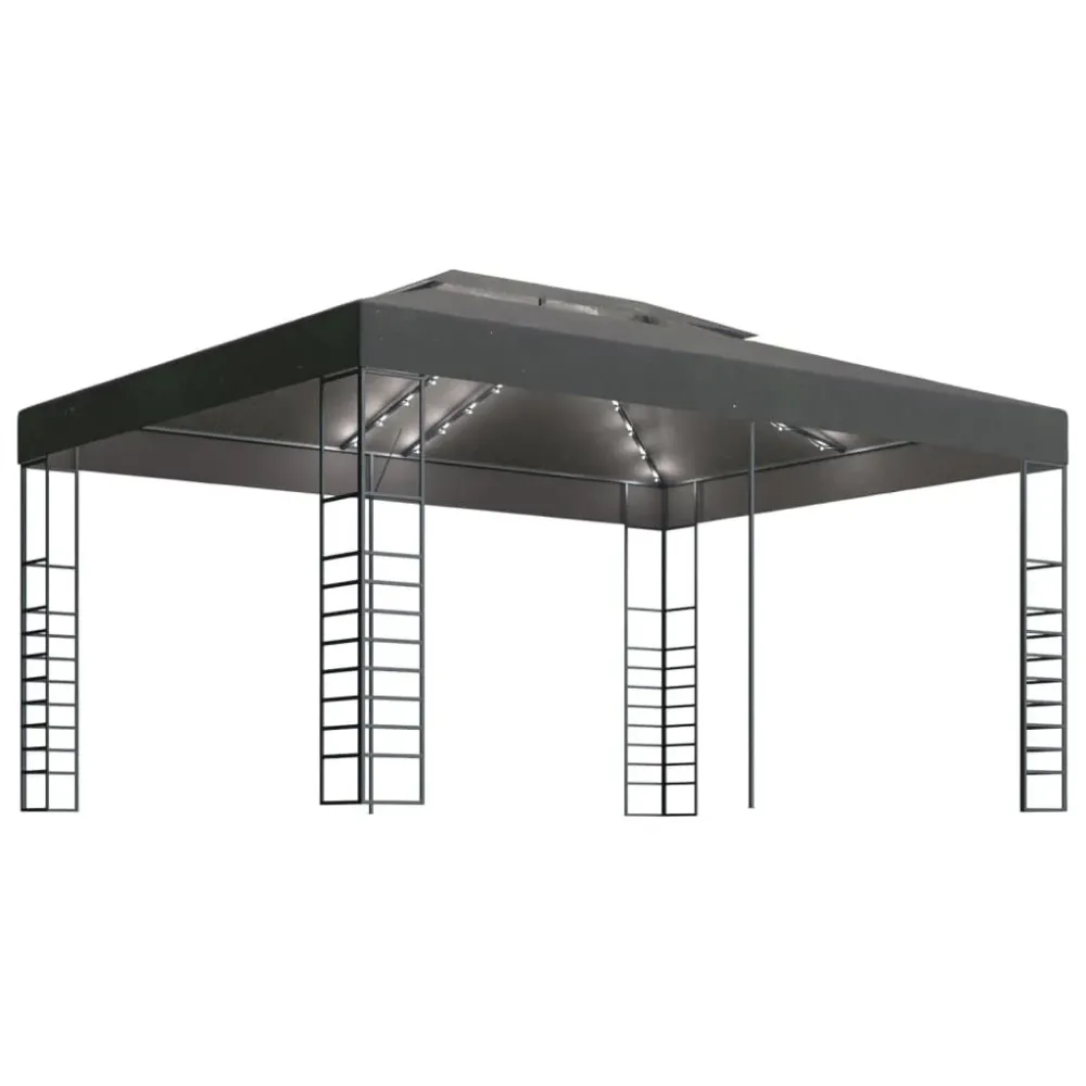 Projetor de Jardim Gazebo com cordões de luzes LED 3x4 m antracite