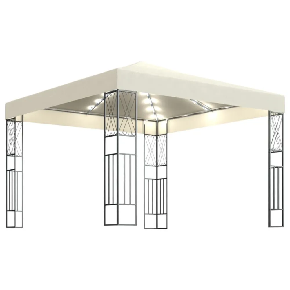 Projetor de Jardim Gazebo com cordões de luzes LED 3x3 m tecido cor creme