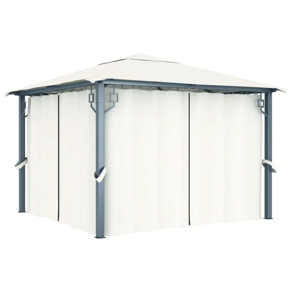 Projetor de Jardim Gazebo com cortinas e cordões de luzes LED 3x3m alumínio creme