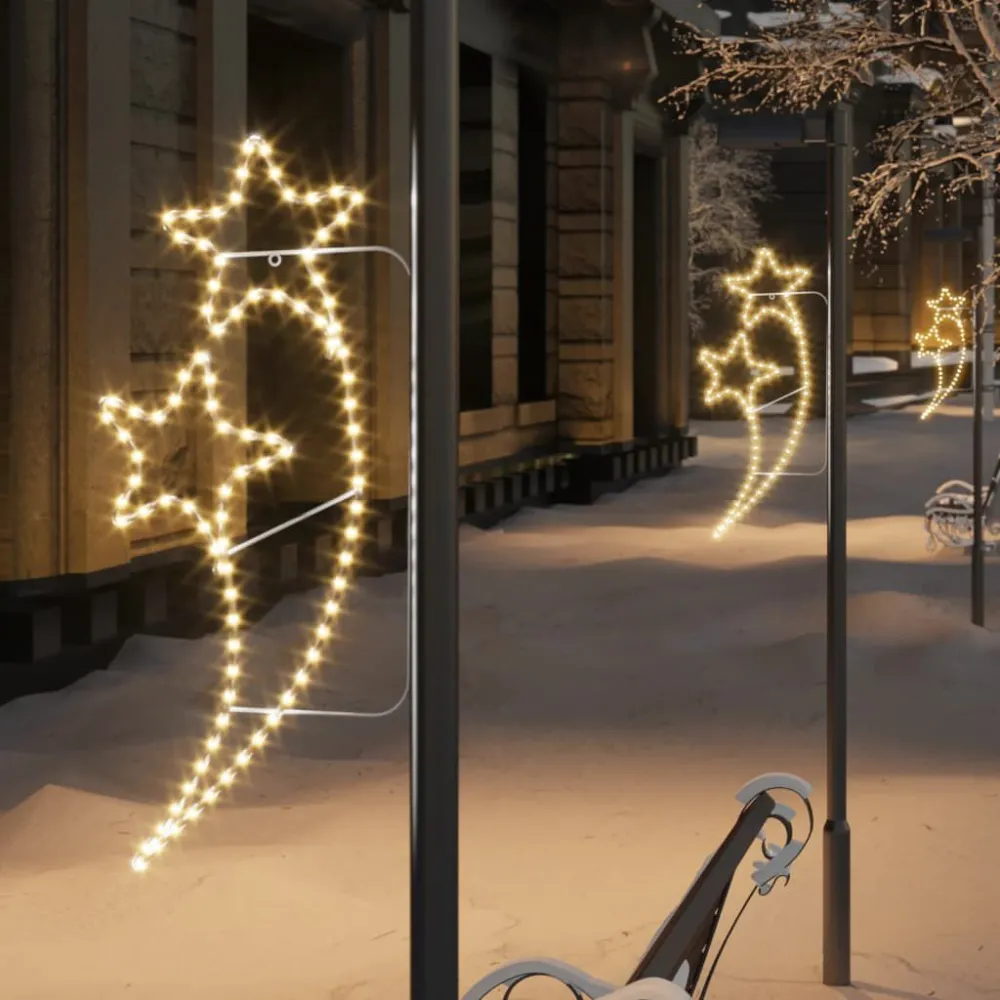 Refletor LED Solar Cordão iluminação em estrela 2 pcs 125,5x53x4,5cm branco tórrido
