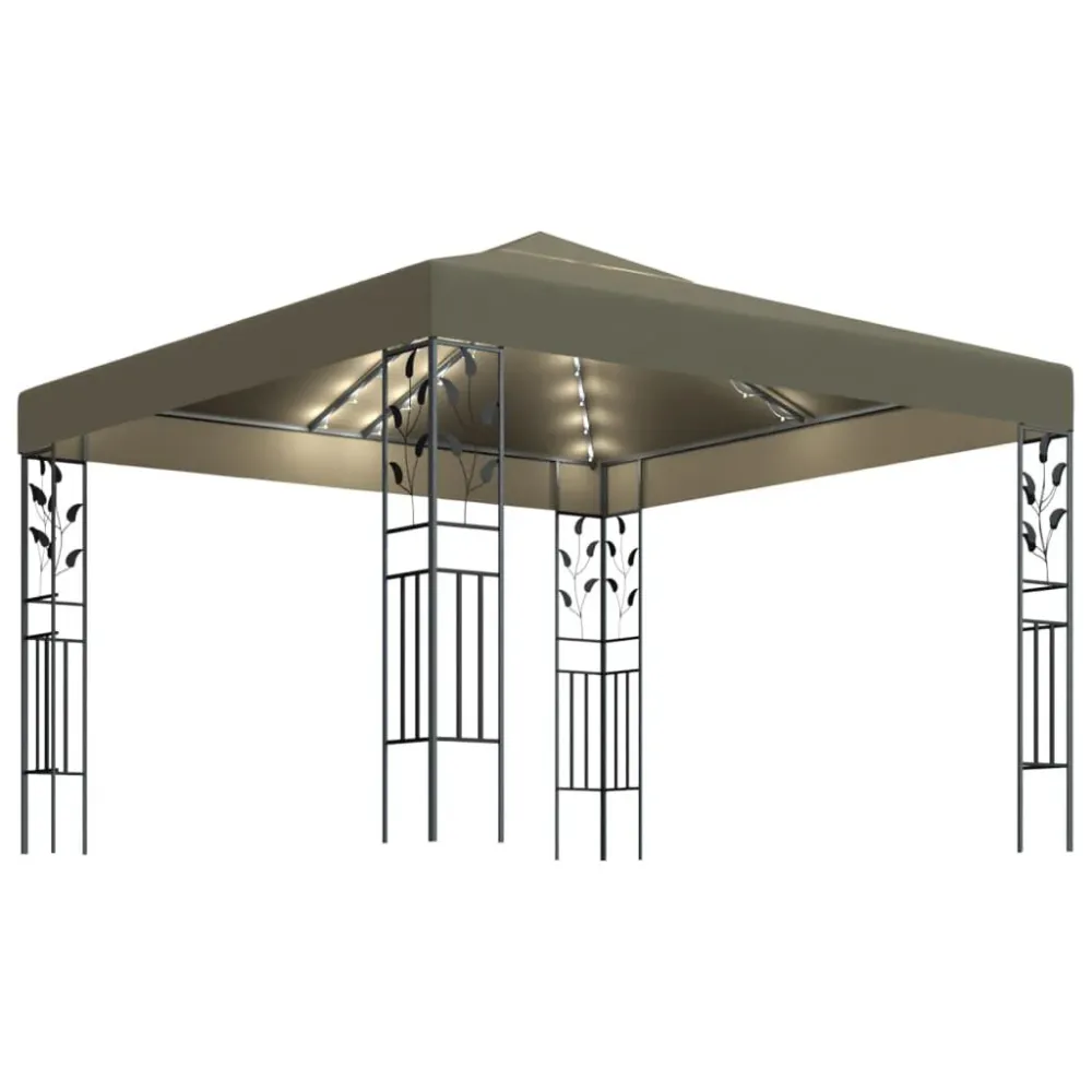 Refletor LED Solar Gazebo com cordões de luzes LED 3x3 m cinza-acastanhado