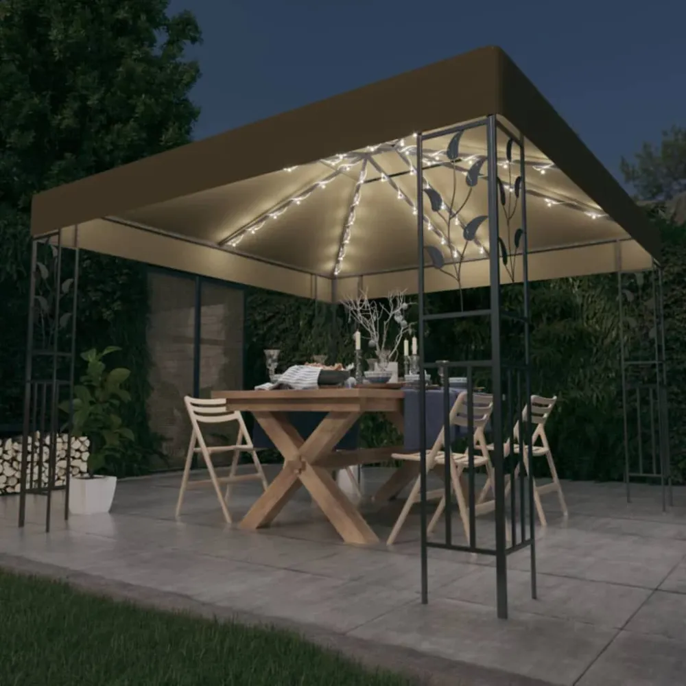 Refletor LED Solar Gazebo com cordões de luzes LED 3x3 m cinza-acastanhado