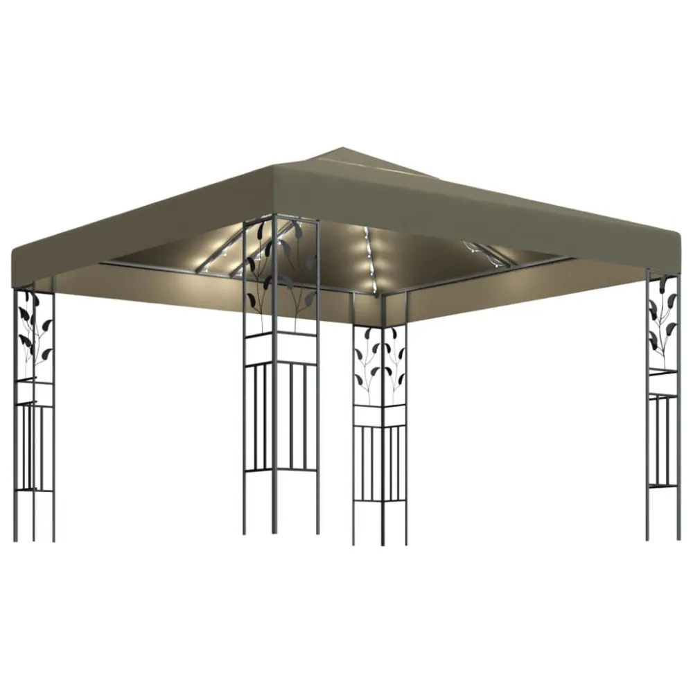 Refletor LED Solar Gazebo com cordões de luzes LED 3x3 m cinza-acastanhado