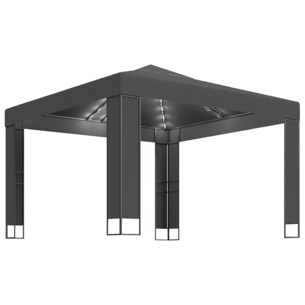 Refletor LED Solar Gazebo com toldo duplo e cordões de luzes LED 3x3 m antracite