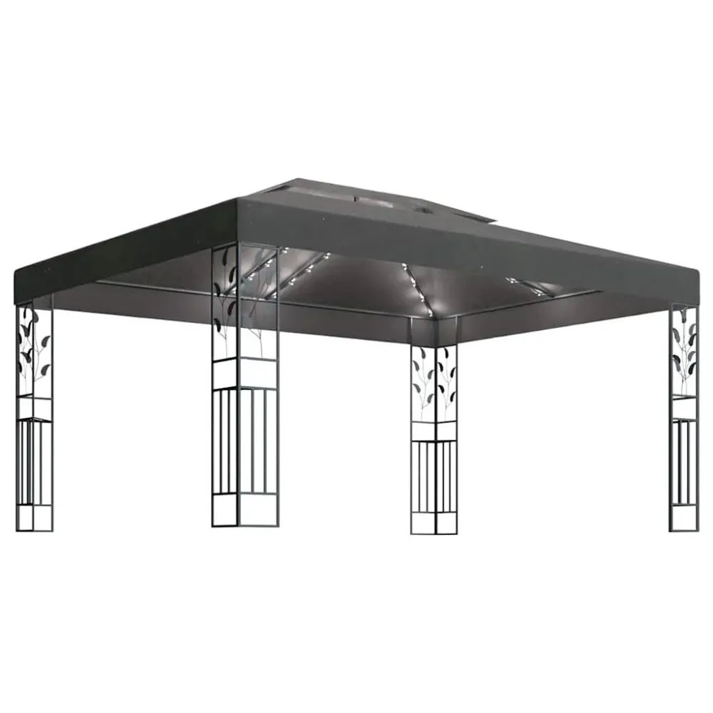 Resistente à Intempérie Gazebo com toldo duplo e cordões de luzes LED 3x4 m antracite