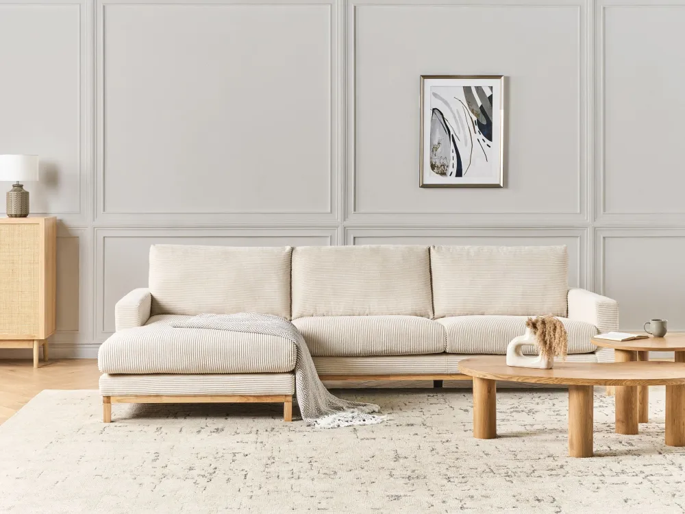 Right Hand Enorme Cord Corner Sofa Light Beige SIGGARD para Fachada