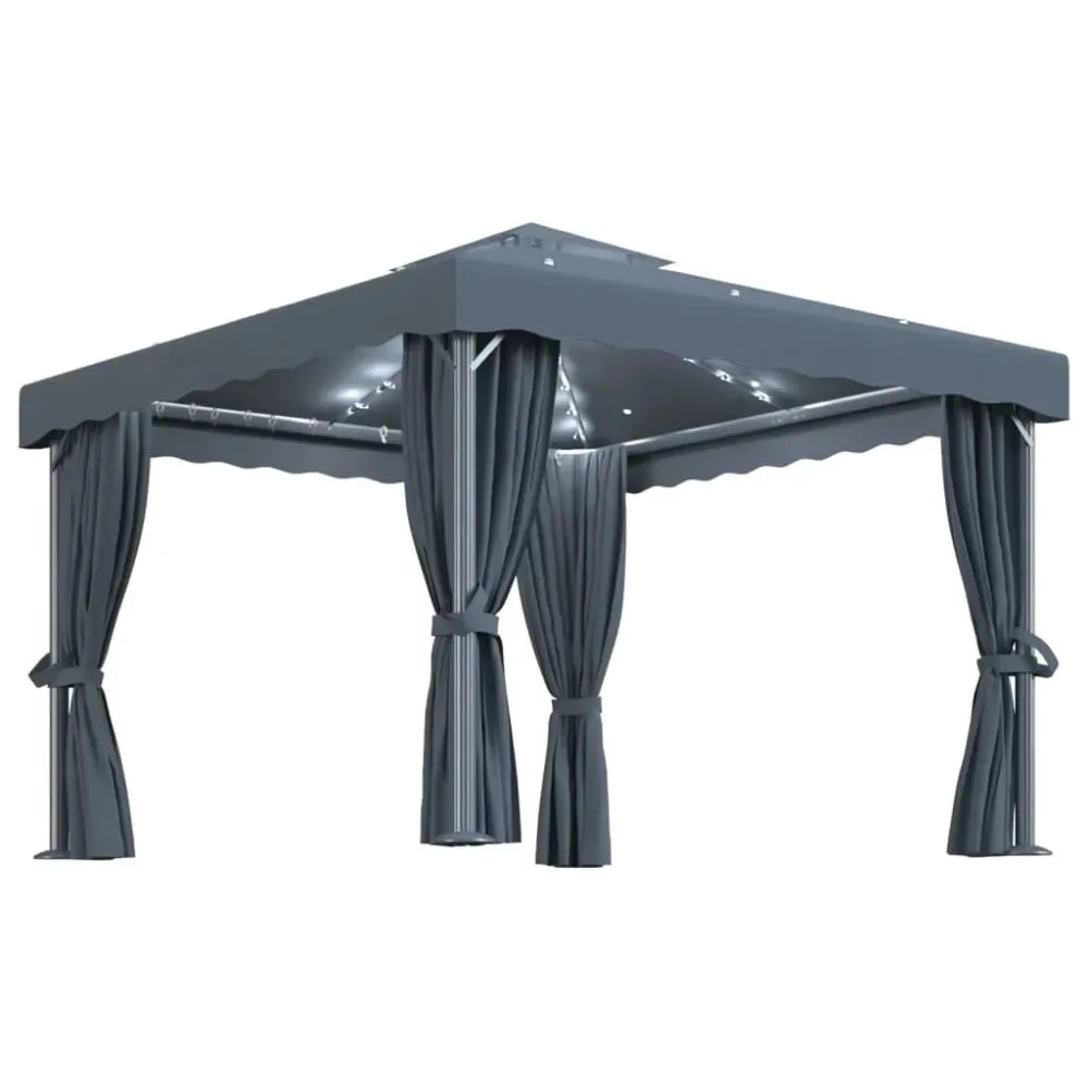 Spot de Embutir Gazebo com cortinas e cordões de luzes LED 3x3 m antracite