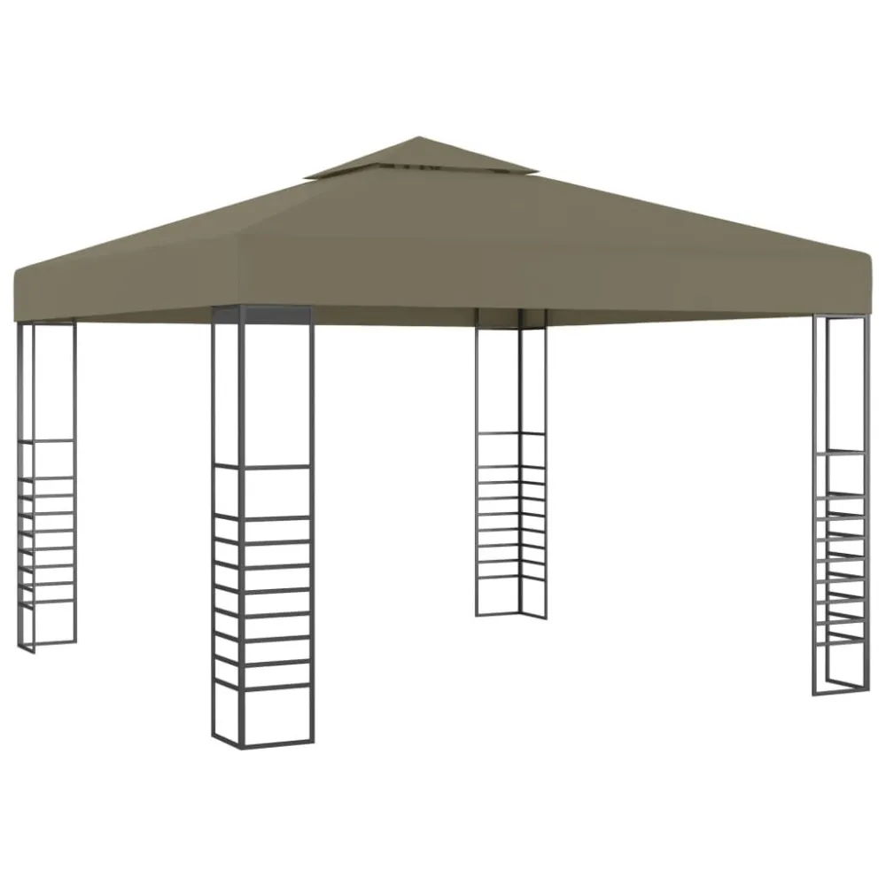 Tenda de jardim com cordões de luzes LED 3x3 m cinza-acastanhado (À Prova de Intempéries)
