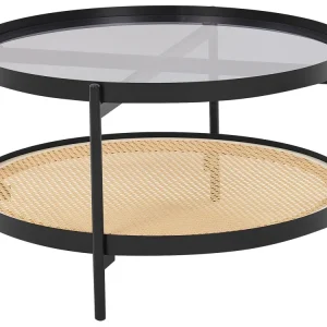 Glass Top Coffee Table Light Wood Black RENO
