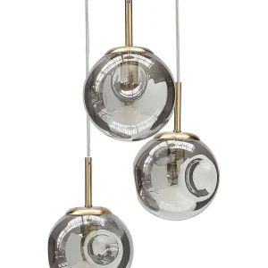 3 Light Glass Pendant Lamp Transparent and Brass RALFES