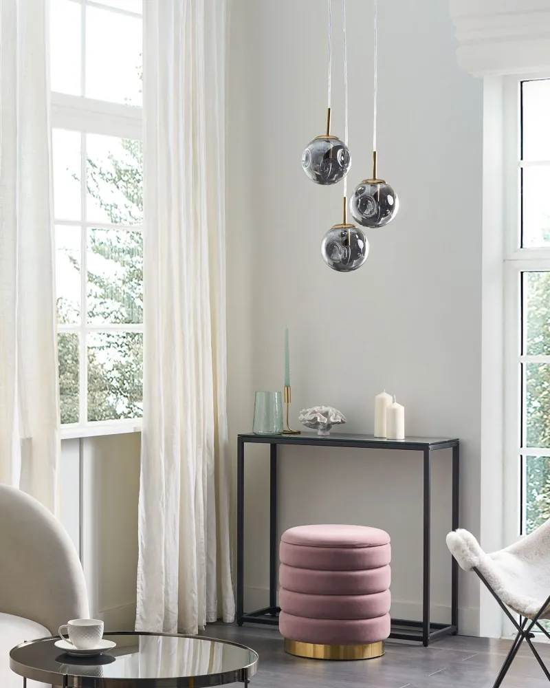 3 Light Glass Pendant Lamp Transparent and Brass RALFES