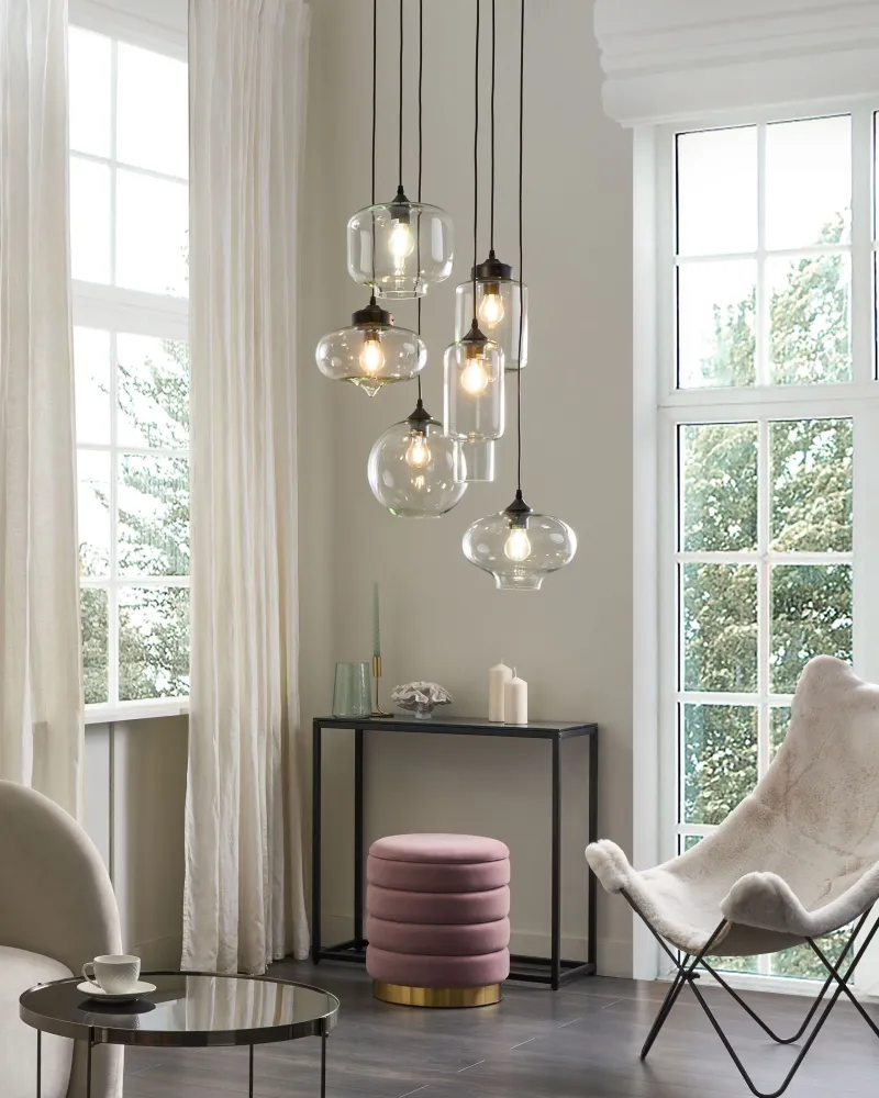 6 Light Glass Pendant Lamp Transparente BEMBOKA