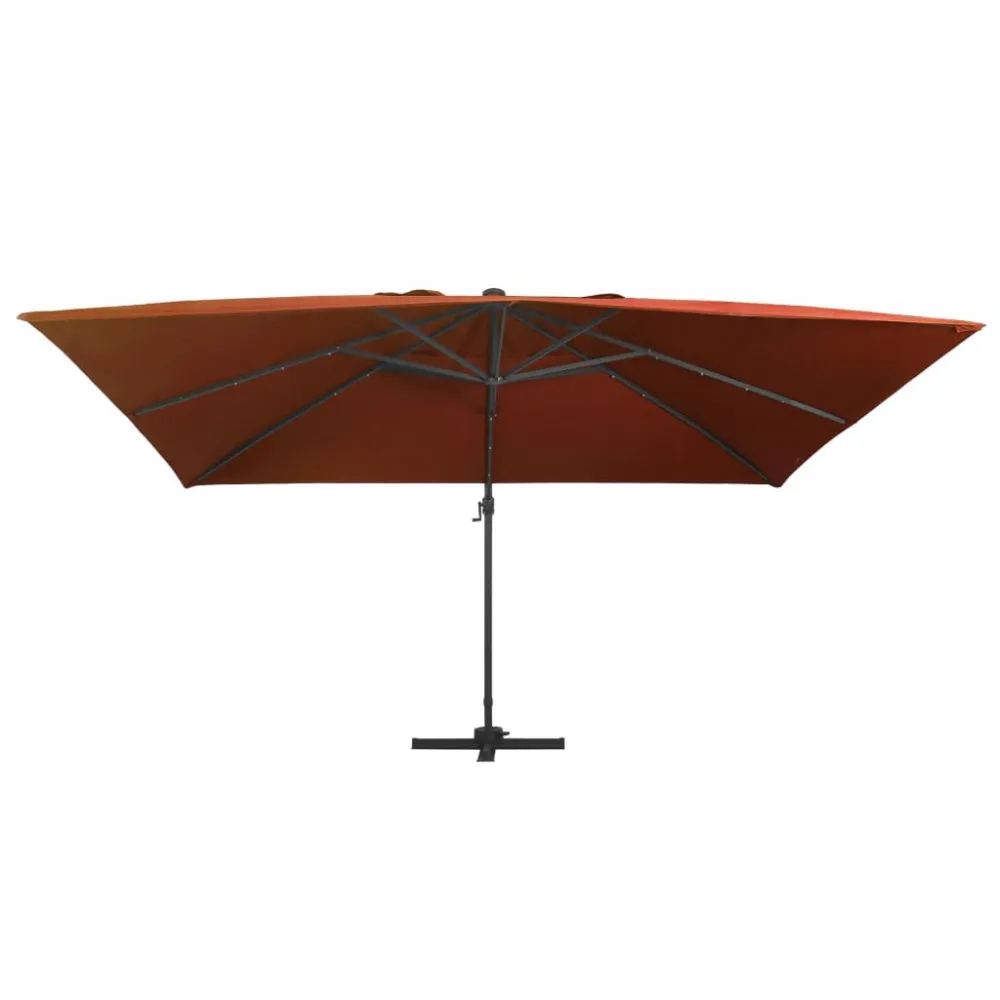 Alta Luminosidade Guarda-sol jardim cantilever com luzes LED 400x300 cm terracotta