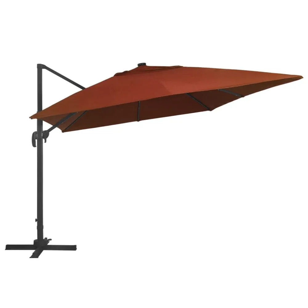 Alta Luminosidade Guarda-sol jardim cantilever com luzes LED 400x300 cm terracotta