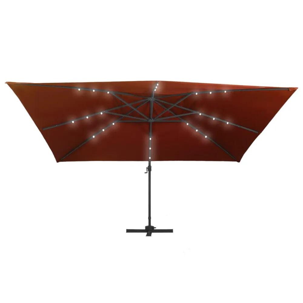Alta Luminosidade Guarda-sol jardim cantilever com luzes LED 400x300 cm terracotta