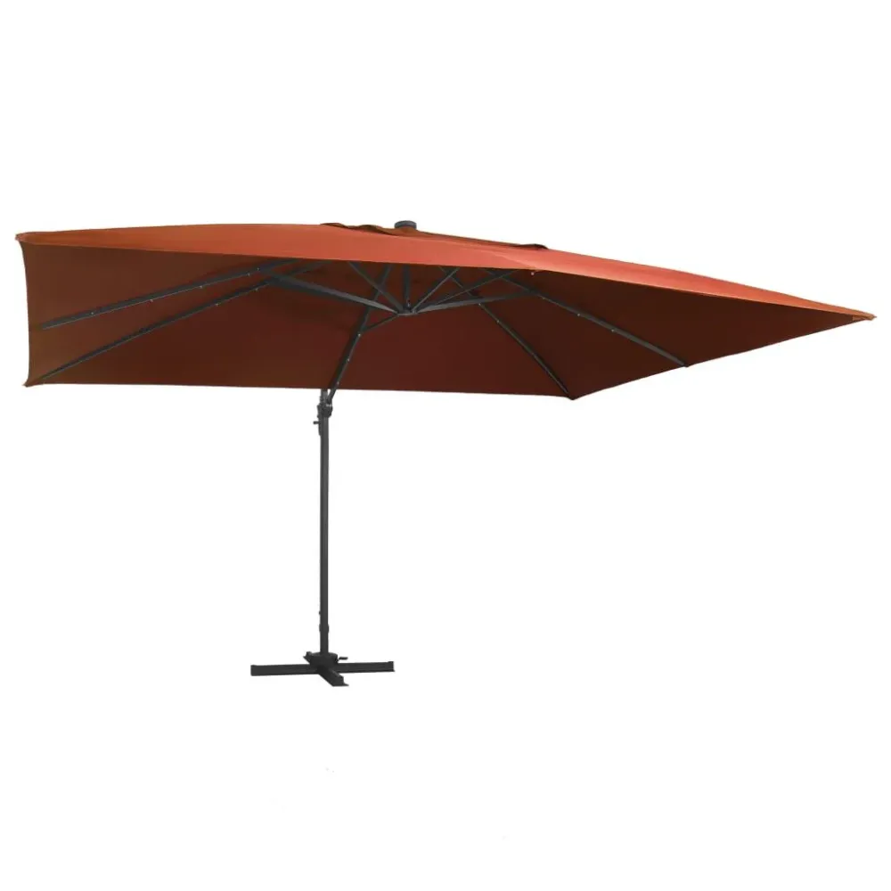 Alta Luminosidade Guarda-sol jardim cantilever com luzes LED 400x300 cm terracotta