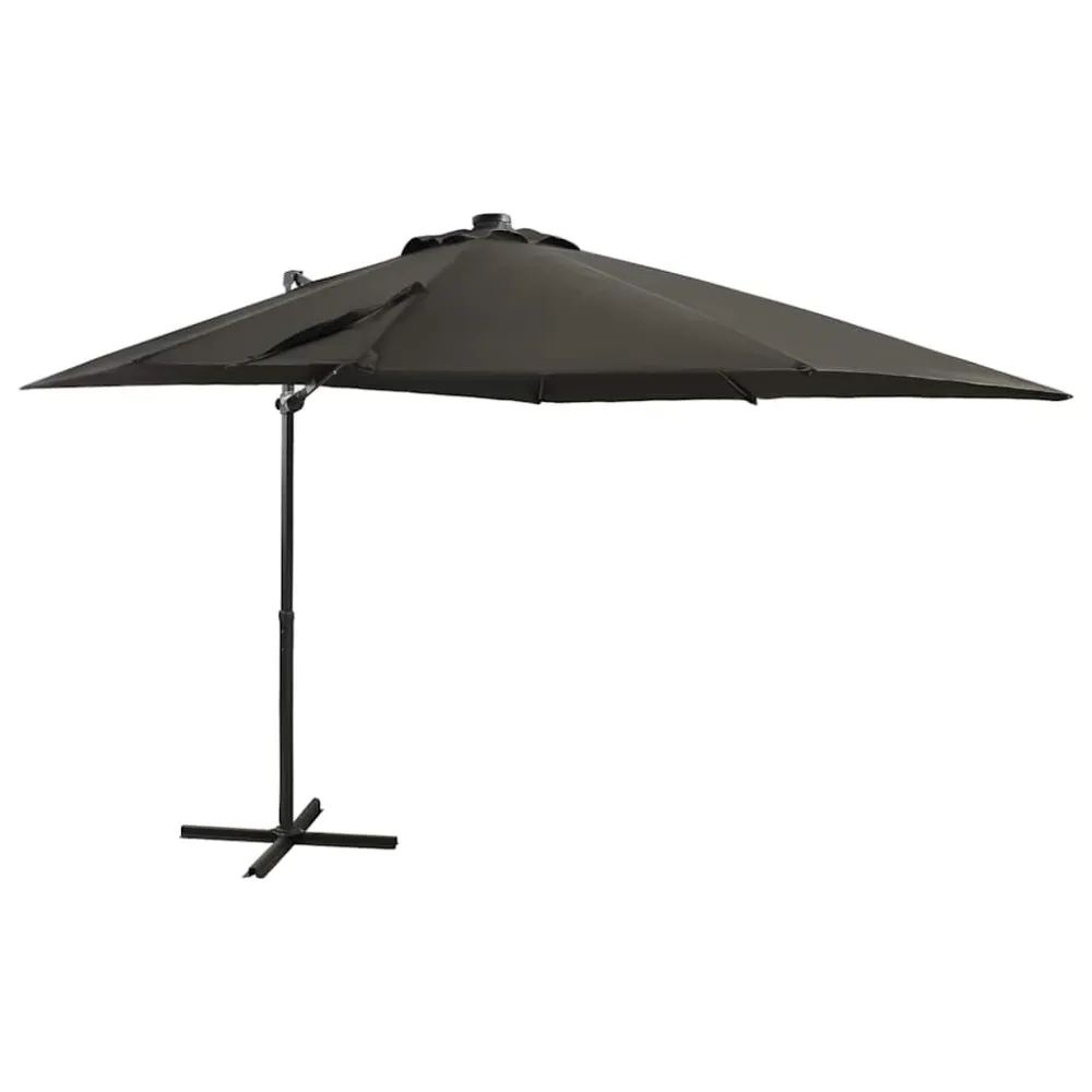 Alta Luminosidade Guarda-sol jardim cantilever com poste/luzes LED 250cm antracite