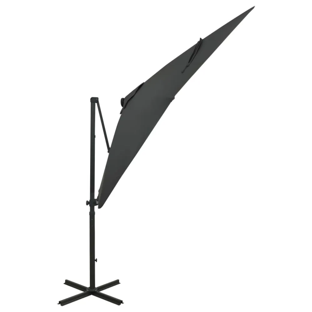 Alta Luminosidade Guarda-sol jardim cantilever com poste/luzes LED 250cm antracite
