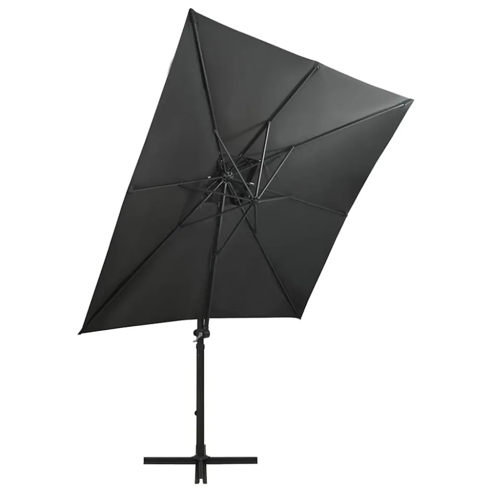 Alta Luminosidade Guarda-sol jardim cantilever com poste/luzes LED 250cm antracite