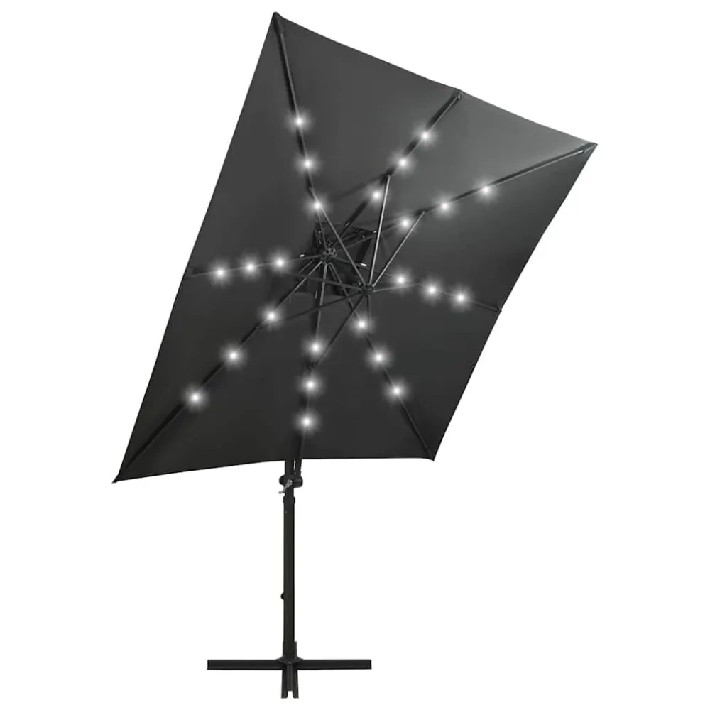 Alta Luminosidade Guarda-sol jardim cantilever com poste/luzes LED 250cm antracite