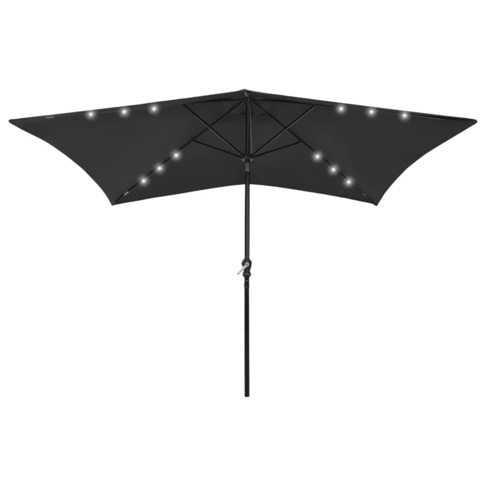 Alta Luminosidade Guarda-sol de jardim com luzes LED e poste de ço 2x3 m preto