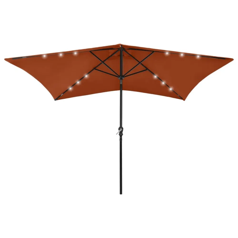 Classe de Proteção IP65 Guarda-sol de jardim com luzes LED e poste de ço 2x3m terracota