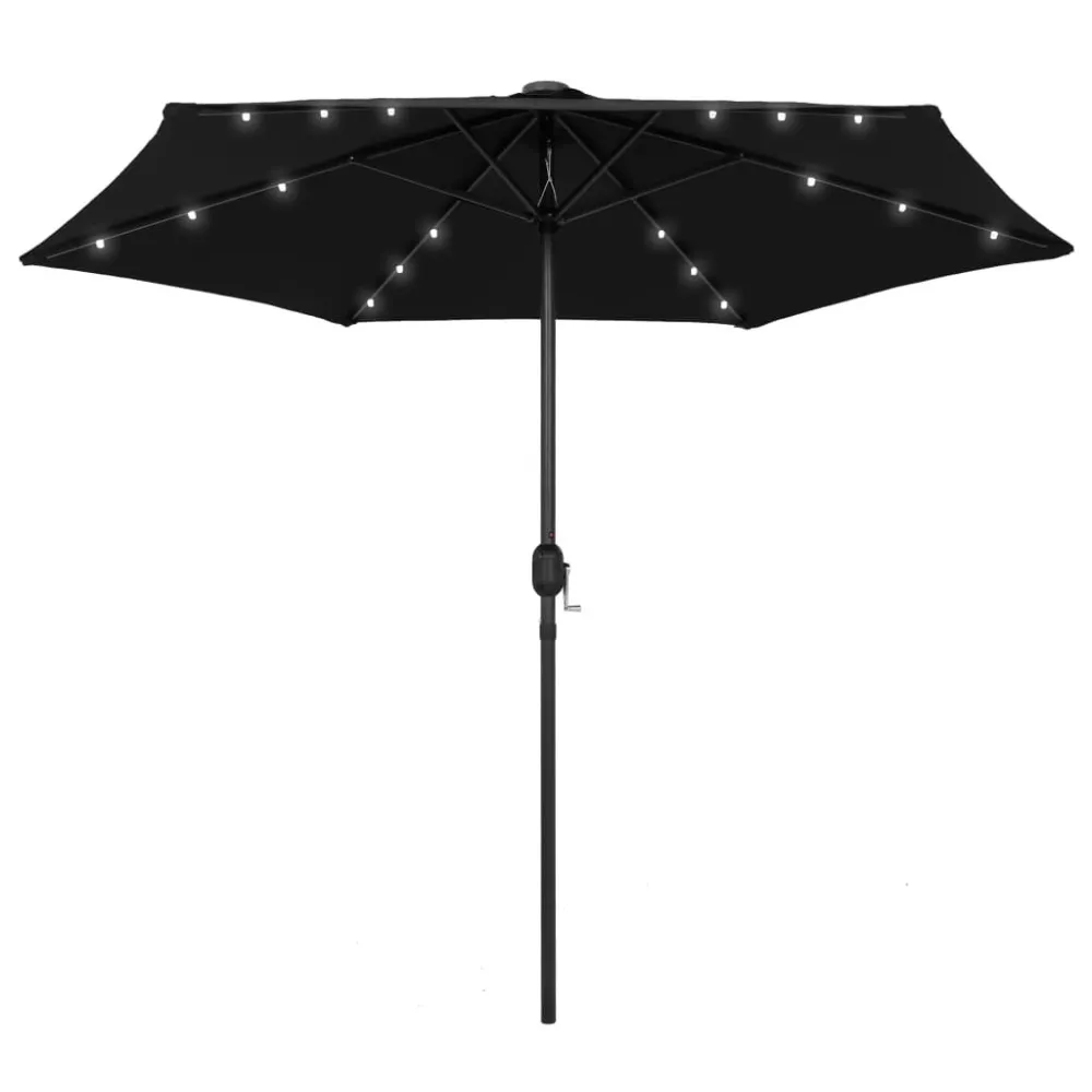 Fita LED à Prova d'Água Guarda-sol de jardim com luzes LED/poste alumínio 270 cm preto