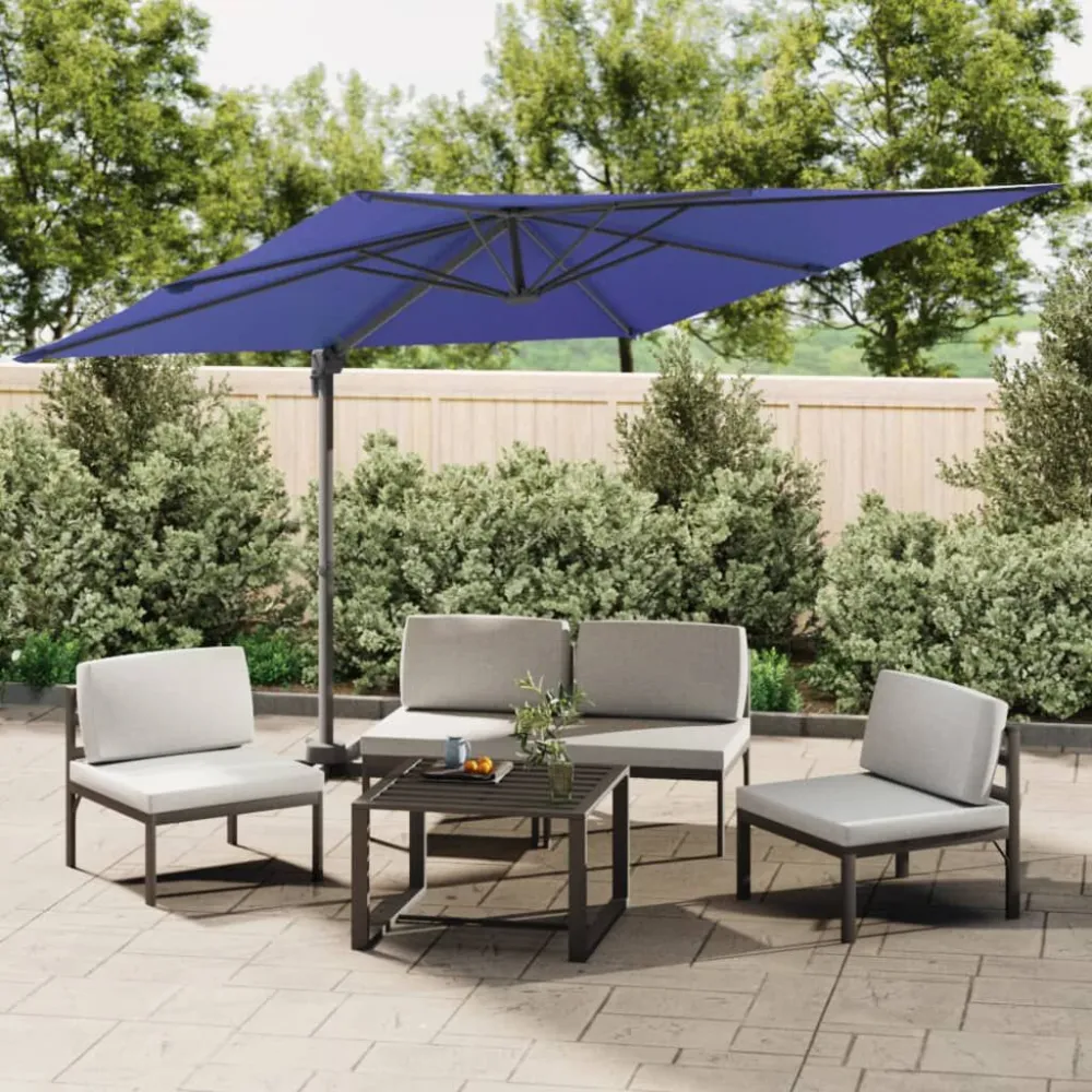 Guarda-sol cantilever com LEDs 400x300 cm azul-ciano para Jardim e Pátio