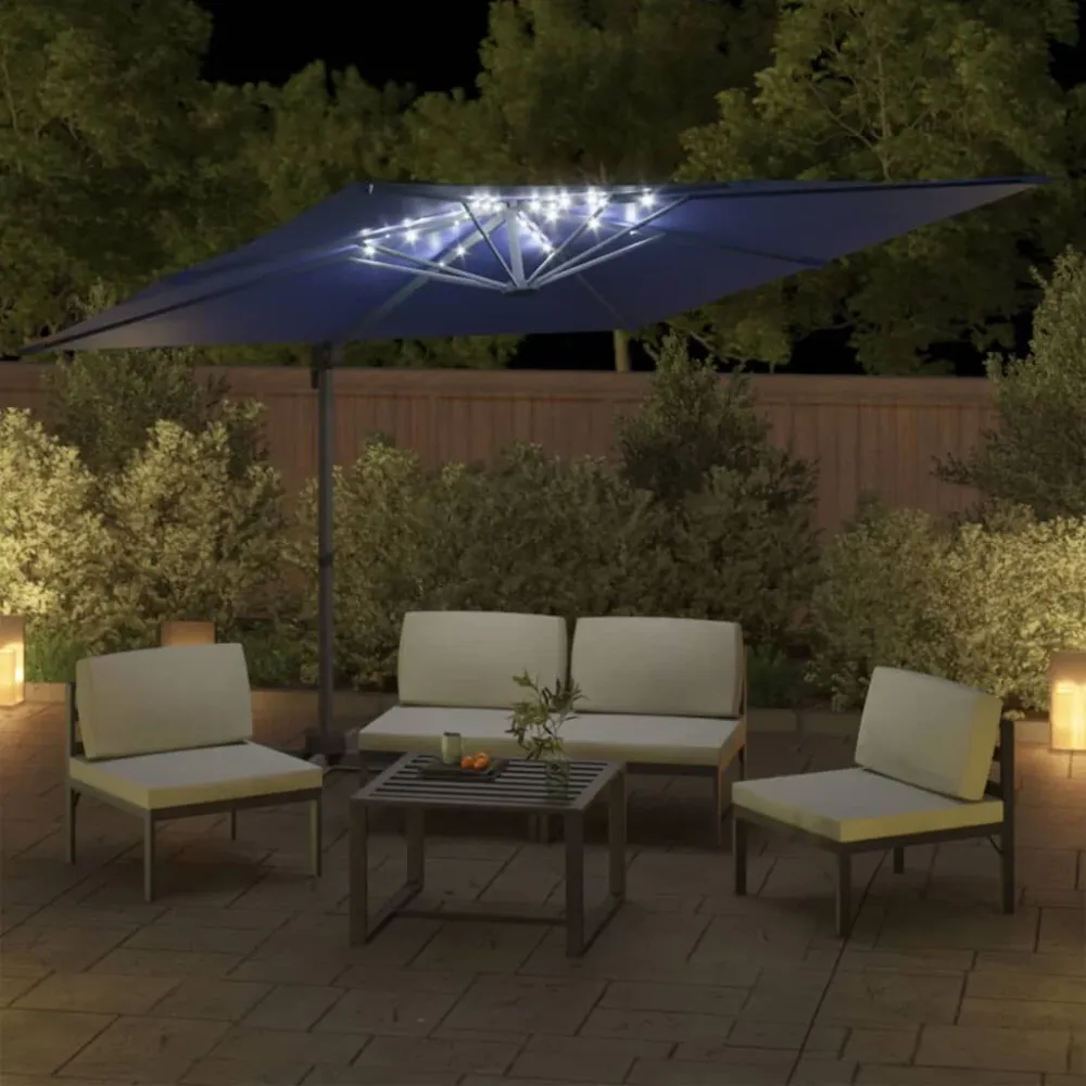 Guarda-sol cantilever com LEDs 400x300 cm azul-ciano para Jardim e Pátio