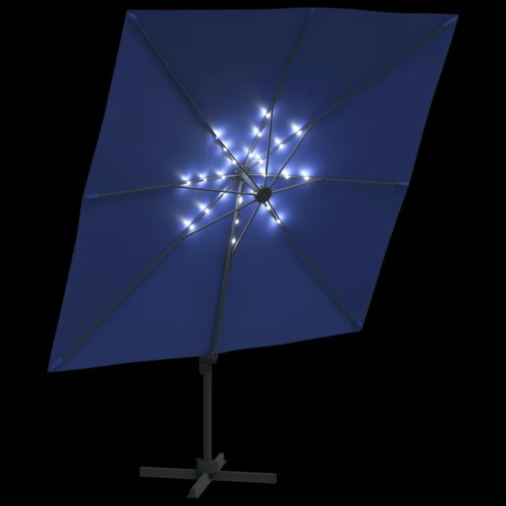 Guarda-sol cantilever com LEDs 400x300 cm azul-ciano para Jardim e Pátio