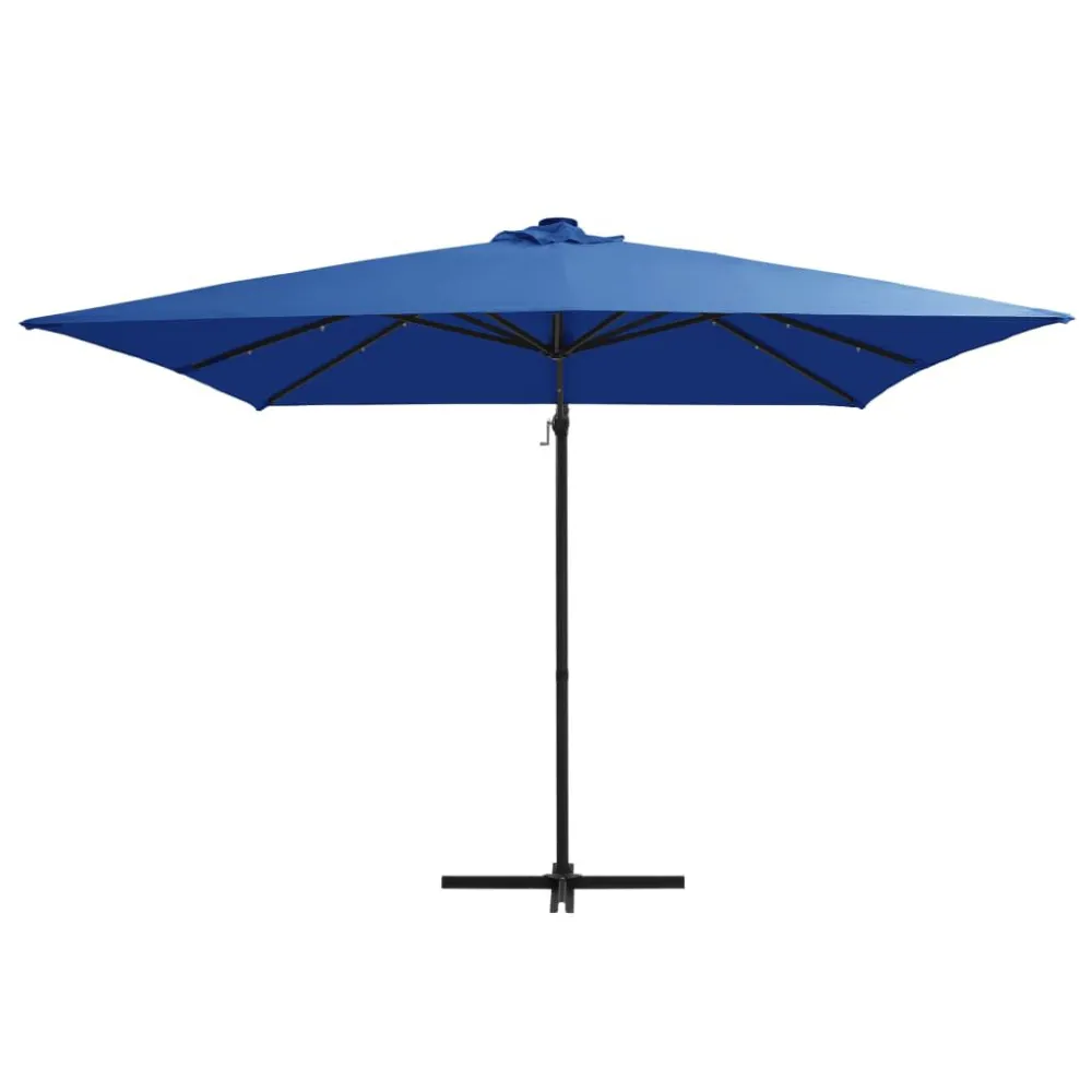 Guarda-sol cantilever luzes LED/poste ço 250x250 cm azul ciano Alumínio Fundido